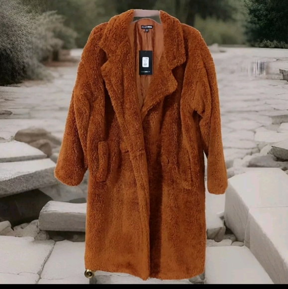 Fashion Nova Cover Girl Teddy Coat Trench Style Women's Size M Brown - Picture 1 of 9